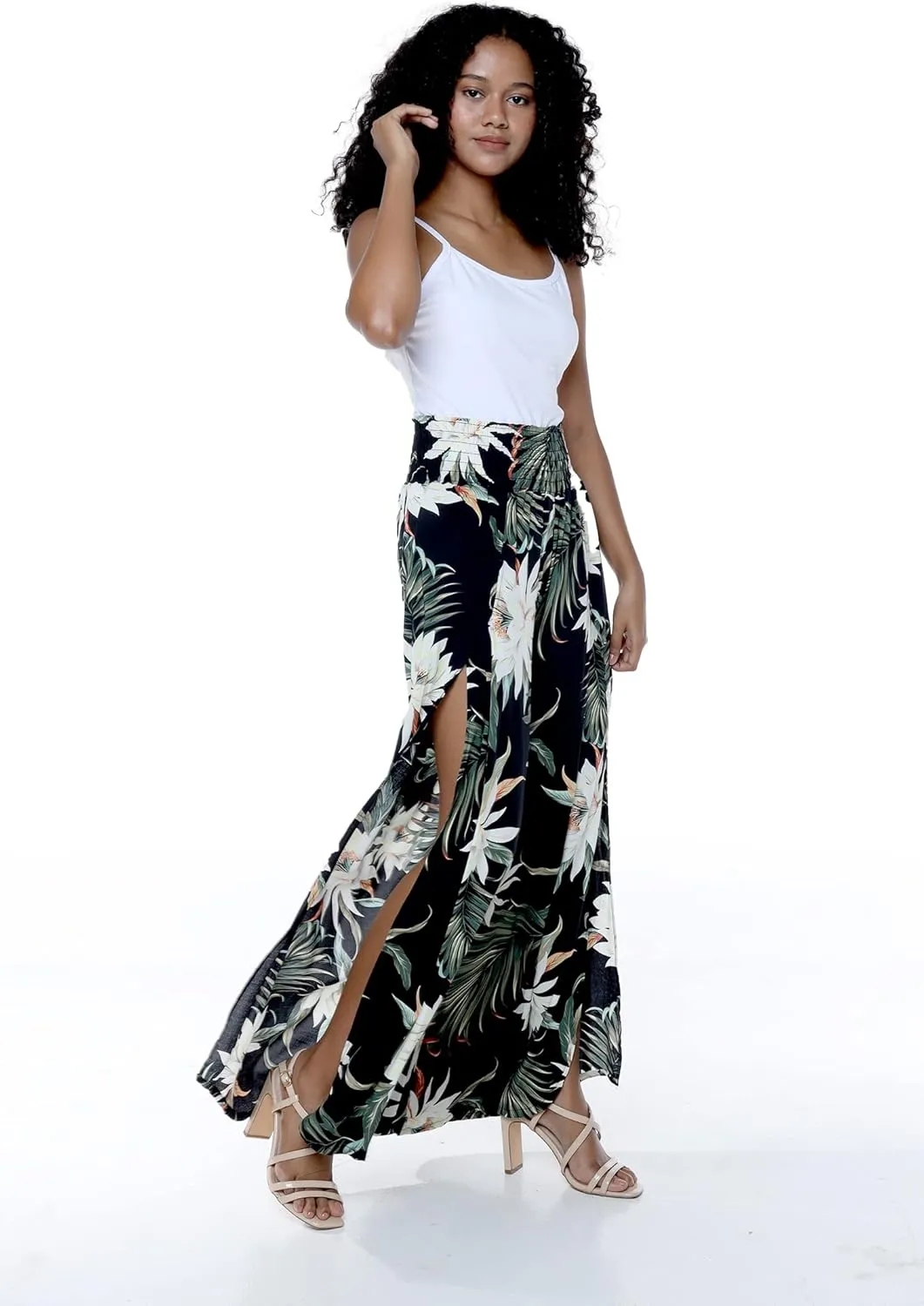 Lady High Slit Wide Leg Pants in Wispy Cereus Black