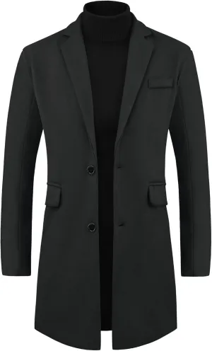 Lars Amadeus Winter Coat for Men's Notched Collar Single Breasted Long Trench Coats