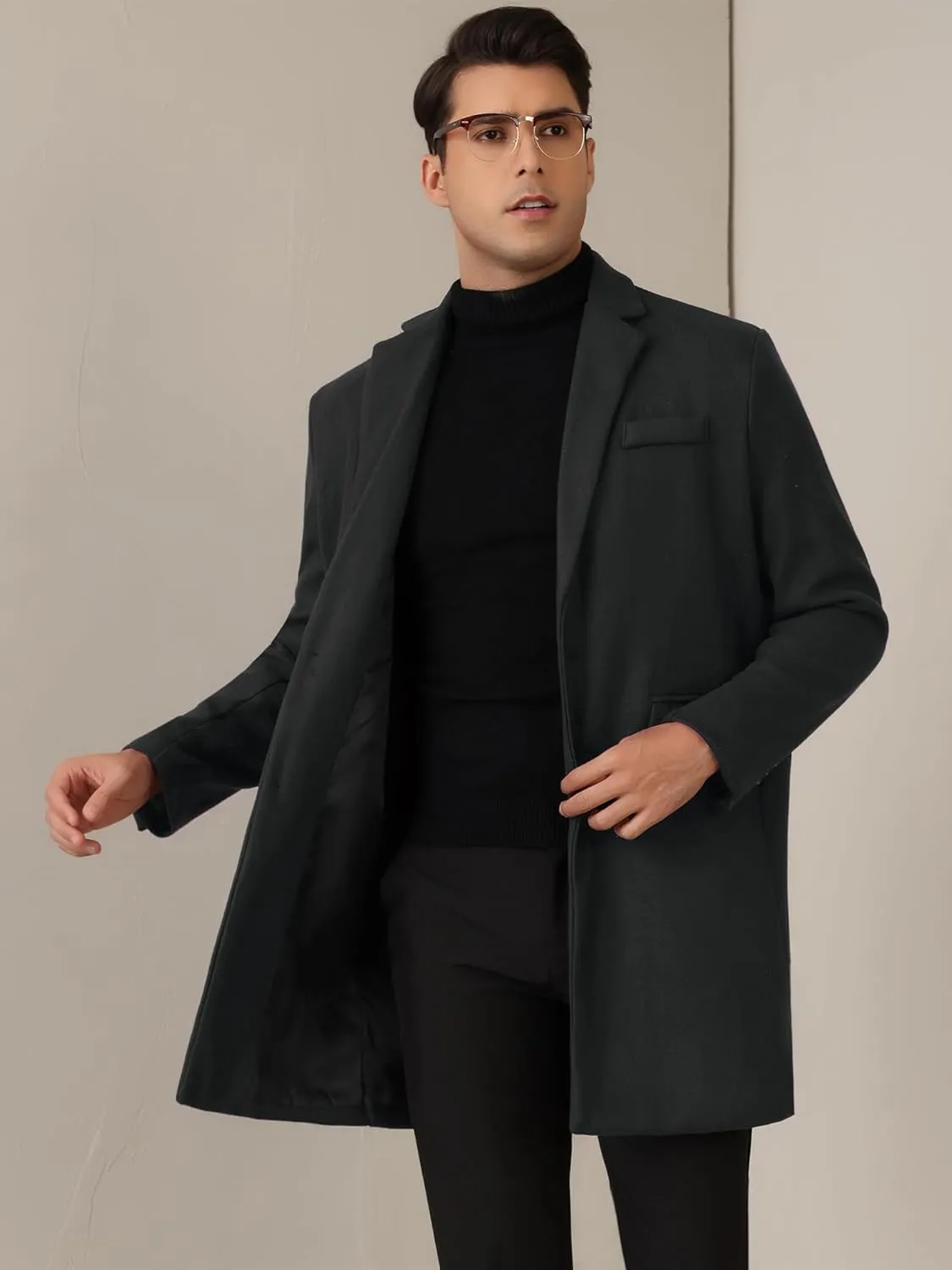 Lars Amadeus Winter Coat for Men's Notched Collar Single Breasted Long Trench Coats