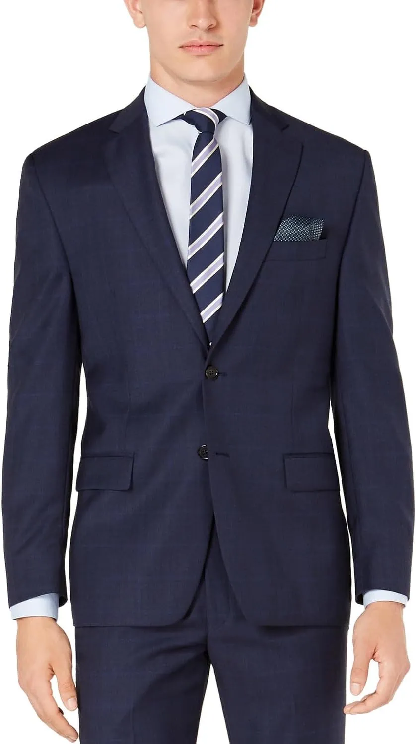 Lauren Ralph Lauren Mens Classic-Fit Wool Plaid Suit Jackets 48 Regular Blue