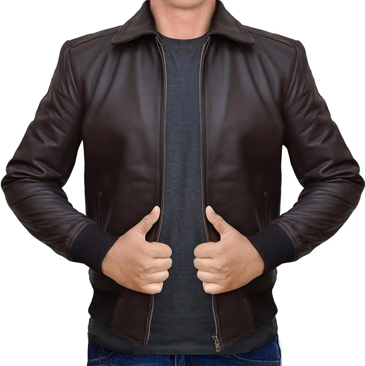 Leather Bomber Jackets for Men with Removable Hooded Real Leather Jacket