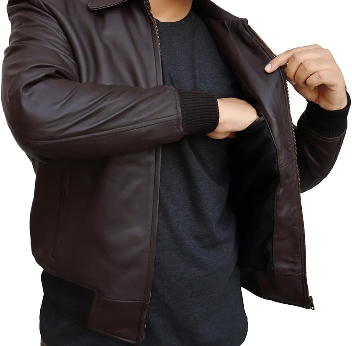 Leather Bomber Jackets for Men with Removable Hooded Real Leather Jacket