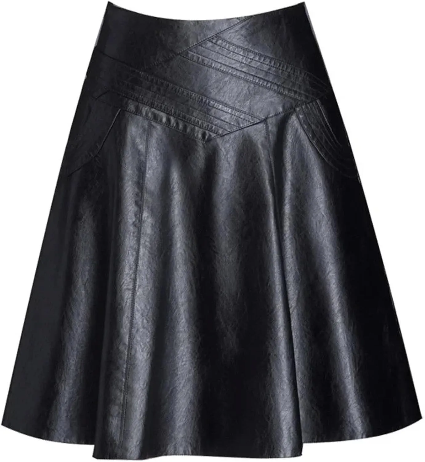 Leather Skirt Women Midi Skirt A-Line Large Size Over The Knee Mid-Length High-Waist Pleated Skirt Winter Lady