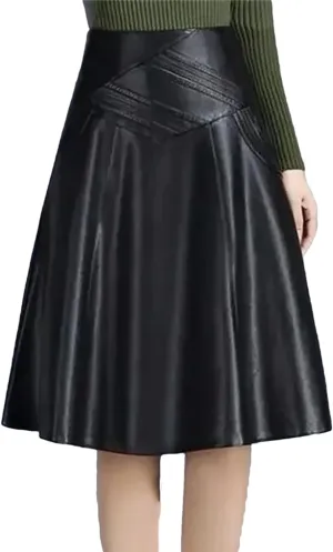 Leather Skirt Women Midi Skirt A-Line Large Size Over The Knee Mid-Length High-Waist Pleated Skirt Winter Lady