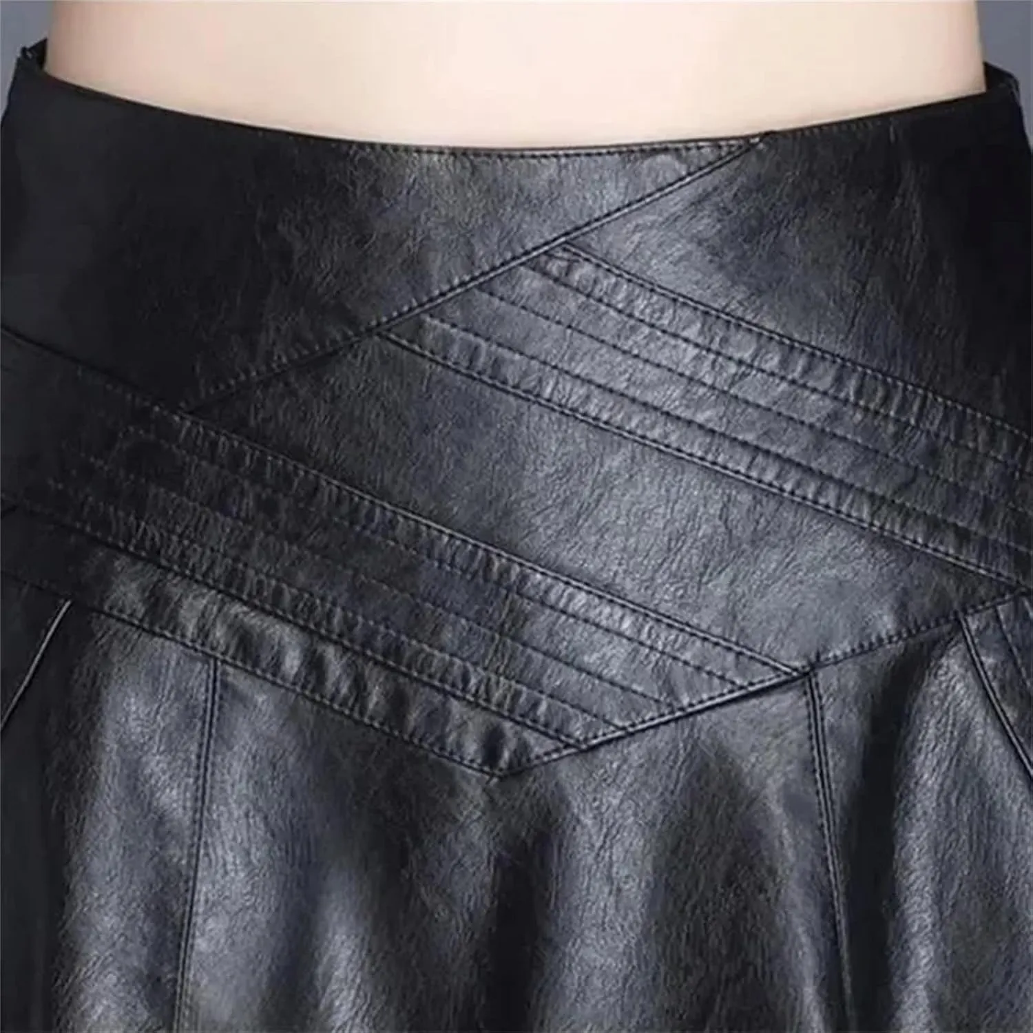 Leather Skirt Women Midi Skirt A-Line Large Size Over The Knee Mid-Length High-Waist Pleated Skirt Winter Lady