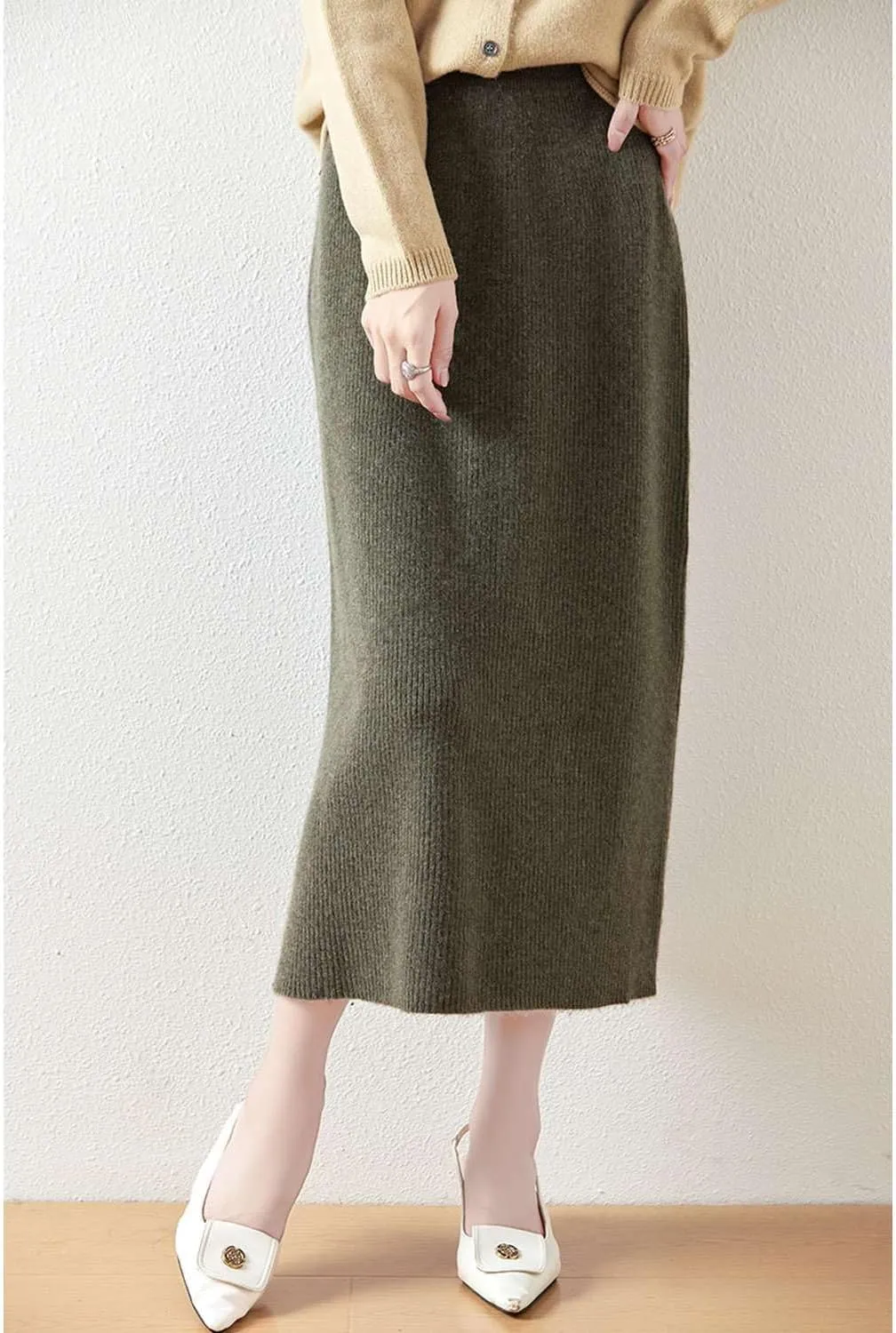 Length Skirt Women Autumn Winter 100% Merino Wool Knit Long Skirt Ribbed Elastic Warm Sweater Skirt