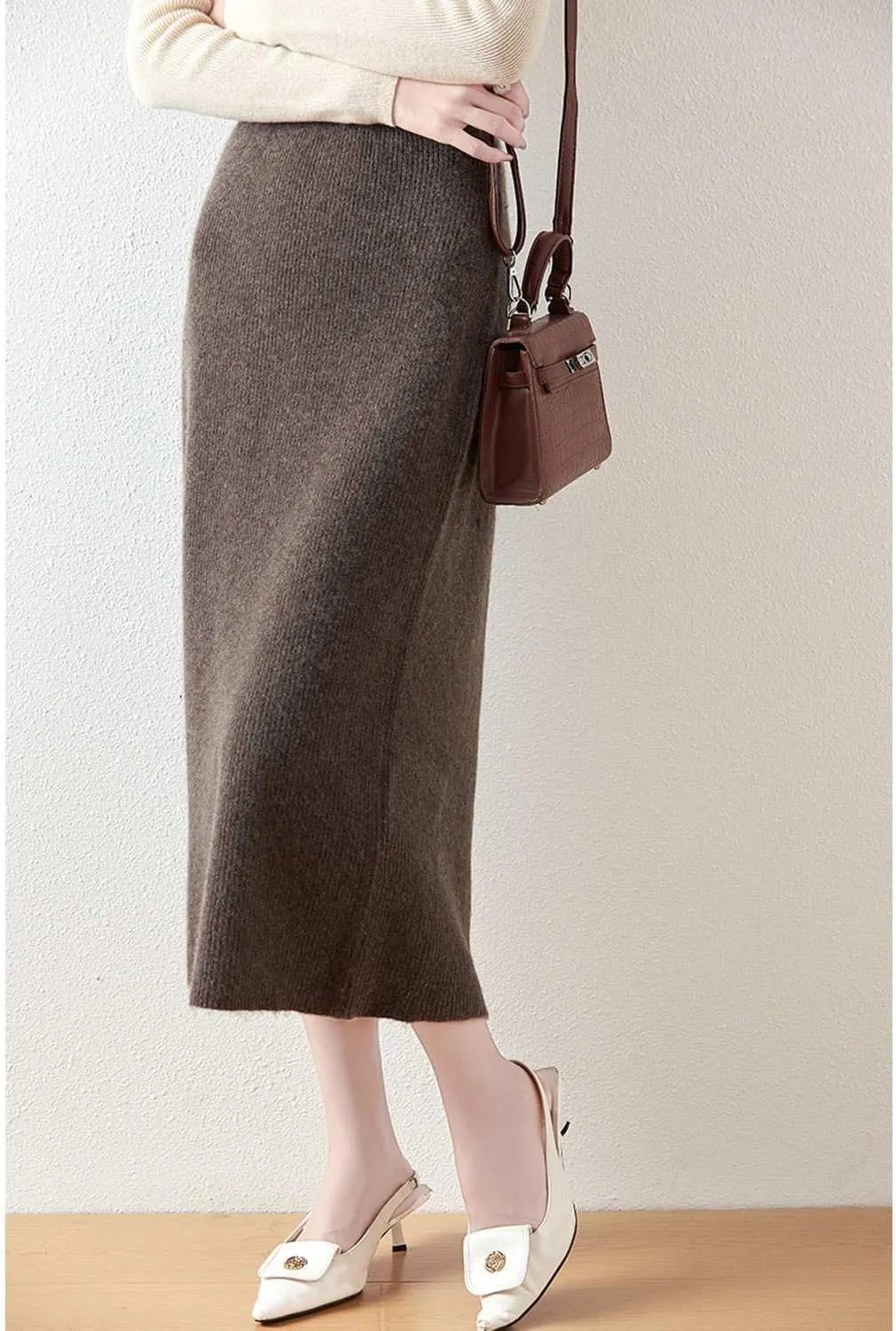 Length Skirt Women Autumn Winter 100% Merino Wool Knit Long Skirt Ribbed Elastic Warm Sweater Skirt