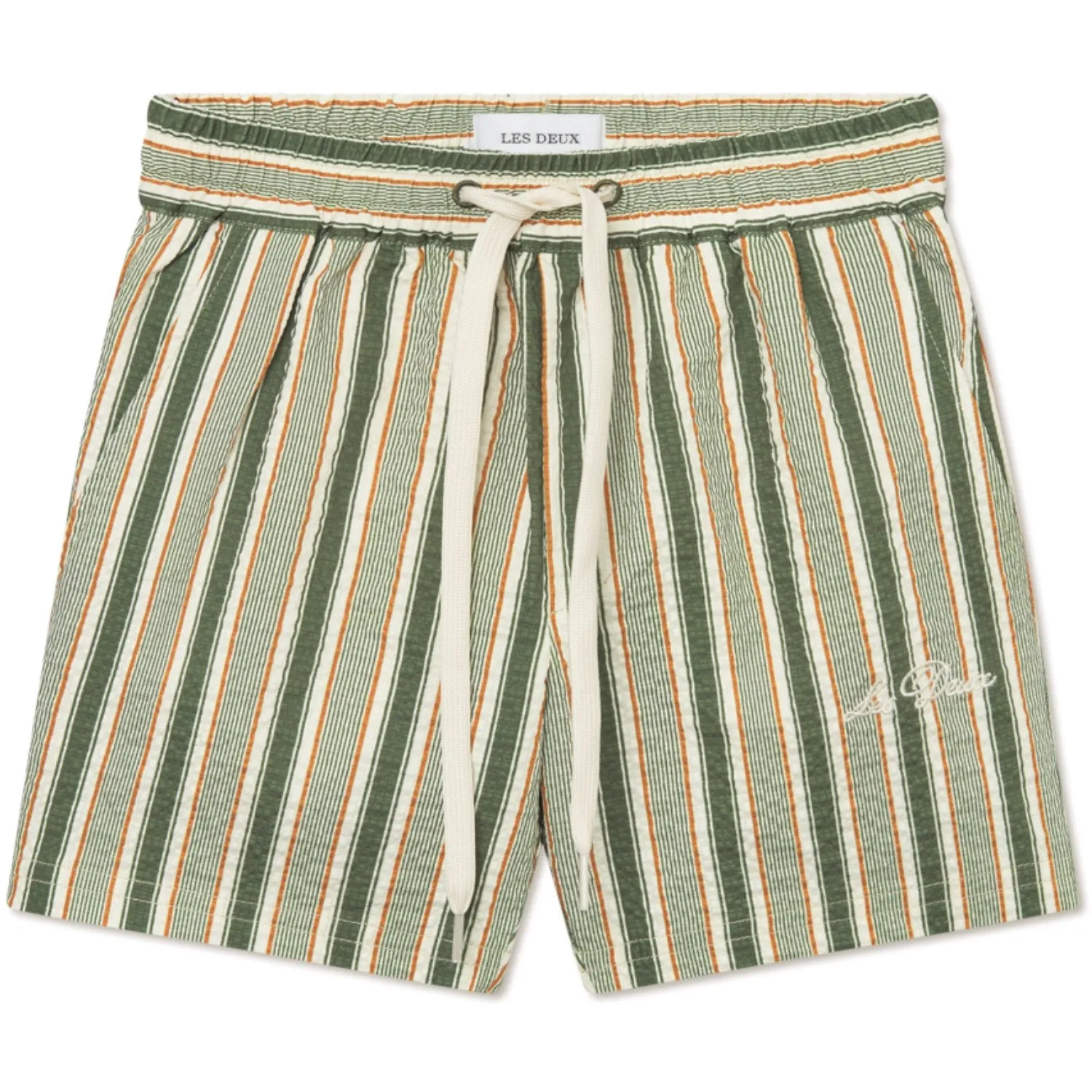 Les Deux Kids Chive Green/Thai Curry Stan Stripe Seersucker Swim Shorts