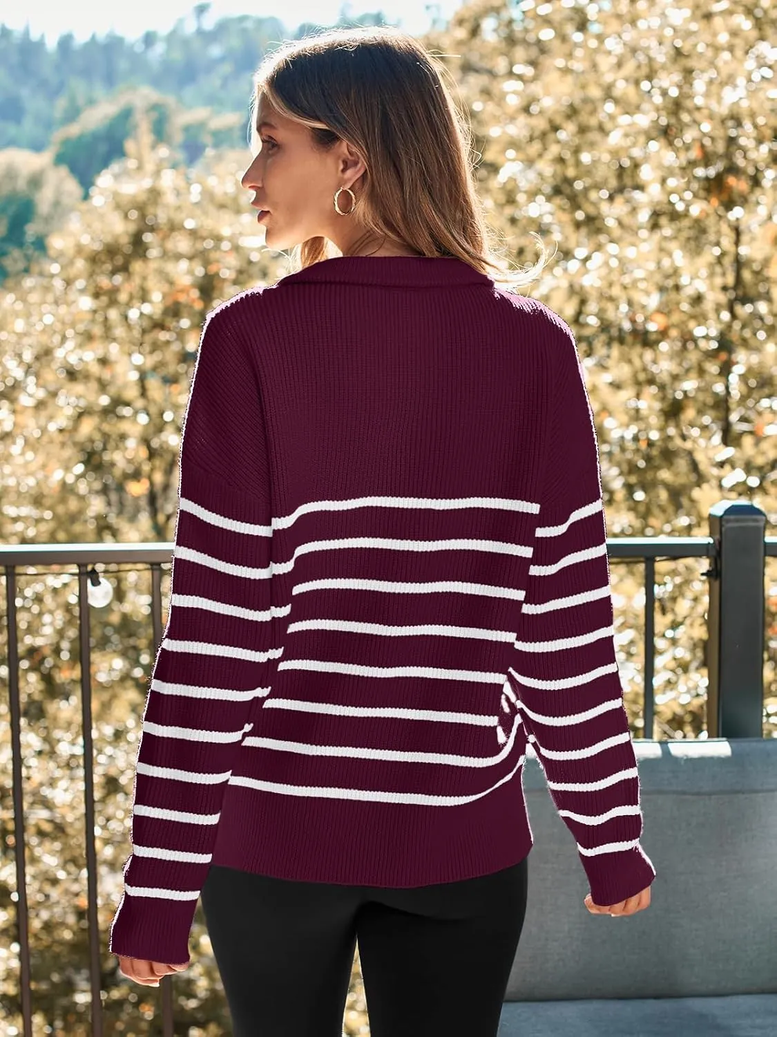 LILLUSORY Women's Quarter Zip Striped Oversized Sweater Mock Turtleneck Pullover Fall Fashion Outfit Winter Trendy Clothes