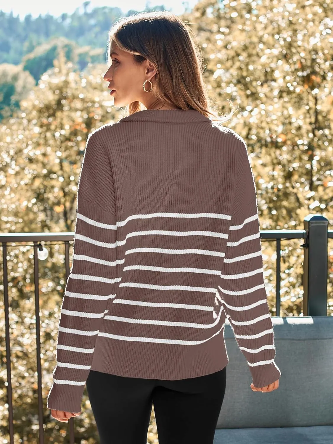 LILLUSORY Women's Quarter Zip Striped Oversized Sweater Mock Turtleneck Pullover Fall Fashion Outfit Winter Trendy Clothes