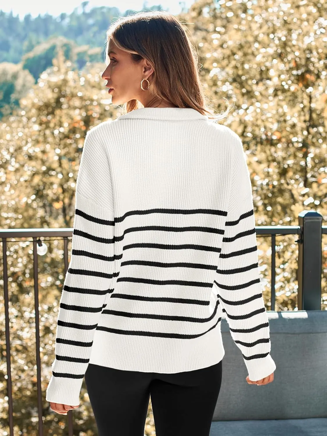 LILLUSORY Women's Quarter Zip Striped Oversized Sweater Mock Turtleneck Pullover Fall Fashion Outfit Winter Trendy Clothes