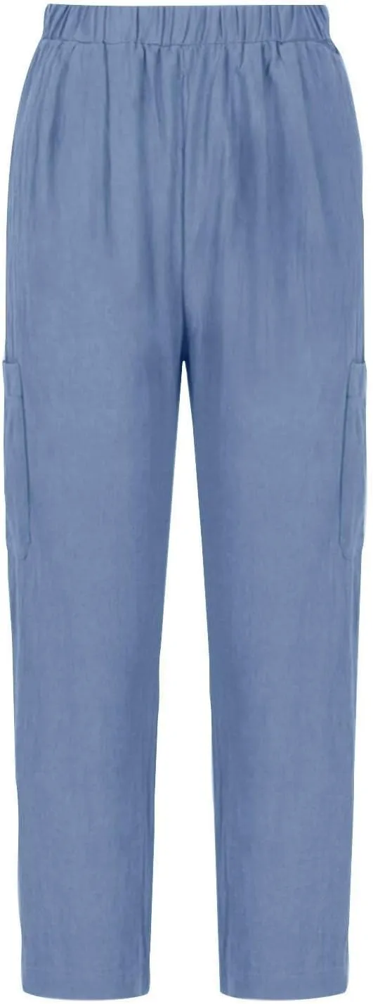 Linen Pants Women Elastic Waist Capris Lightweight Pant Striped Cropped Button Pant Lace Side Trousers Resort Wear