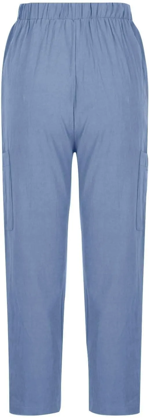Linen Pants Women Elastic Waist Capris Lightweight Pant Striped Cropped Button Pant Lace Side Trousers Resort Wear