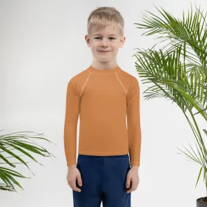 Little Trendsetter: Boys' Solid Color Long Sleeve Rash Guards - Raw Sienna
