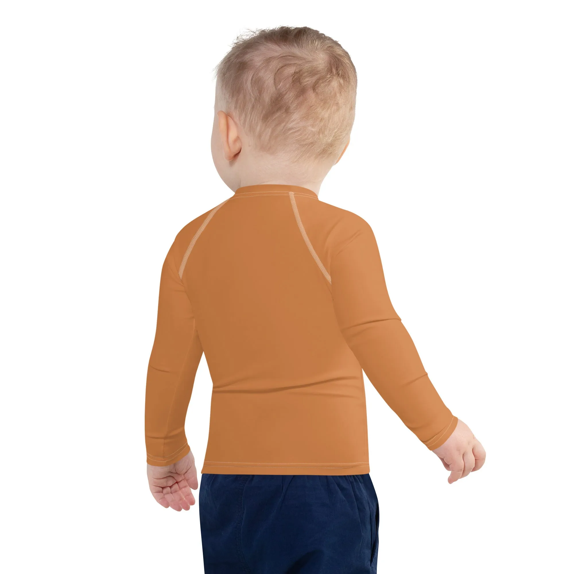 Little Trendsetter: Boys' Solid Color Long Sleeve Rash Guards - Raw Sienna