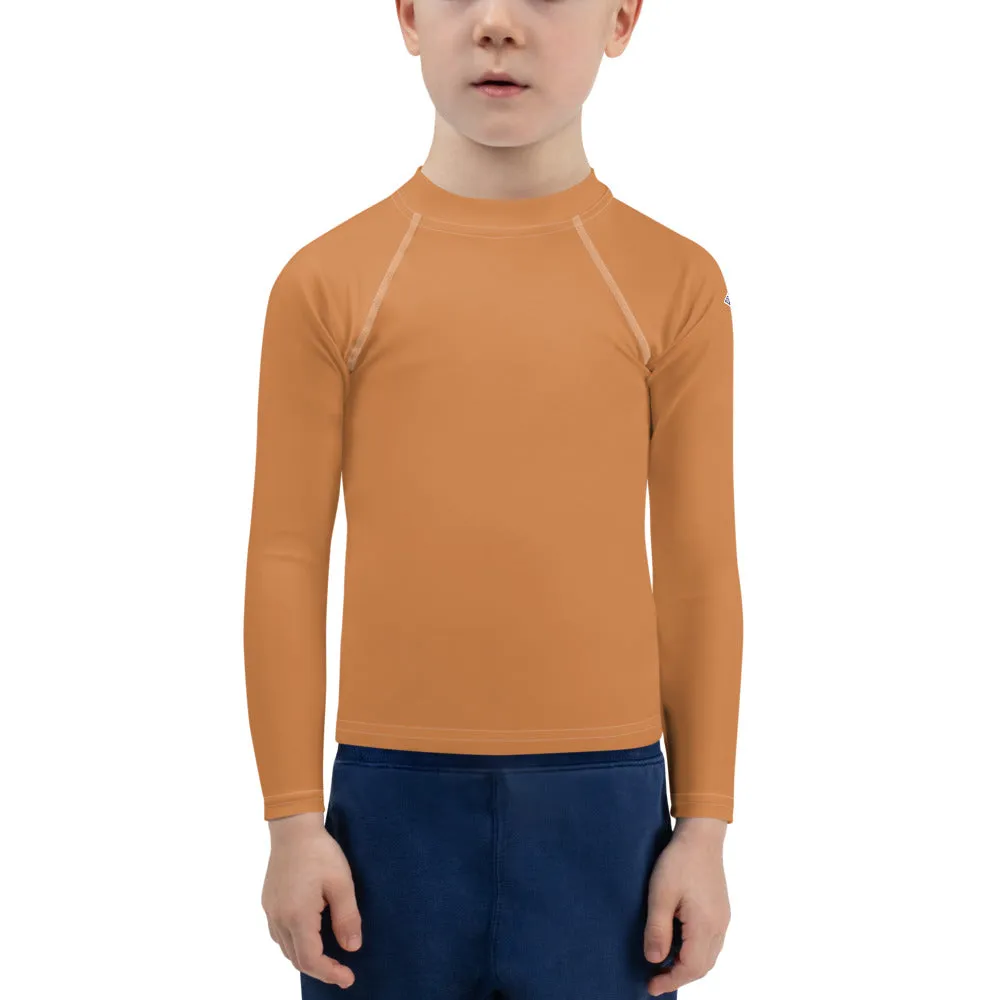 Little Trendsetter: Boys' Solid Color Long Sleeve Rash Guards - Raw Sienna