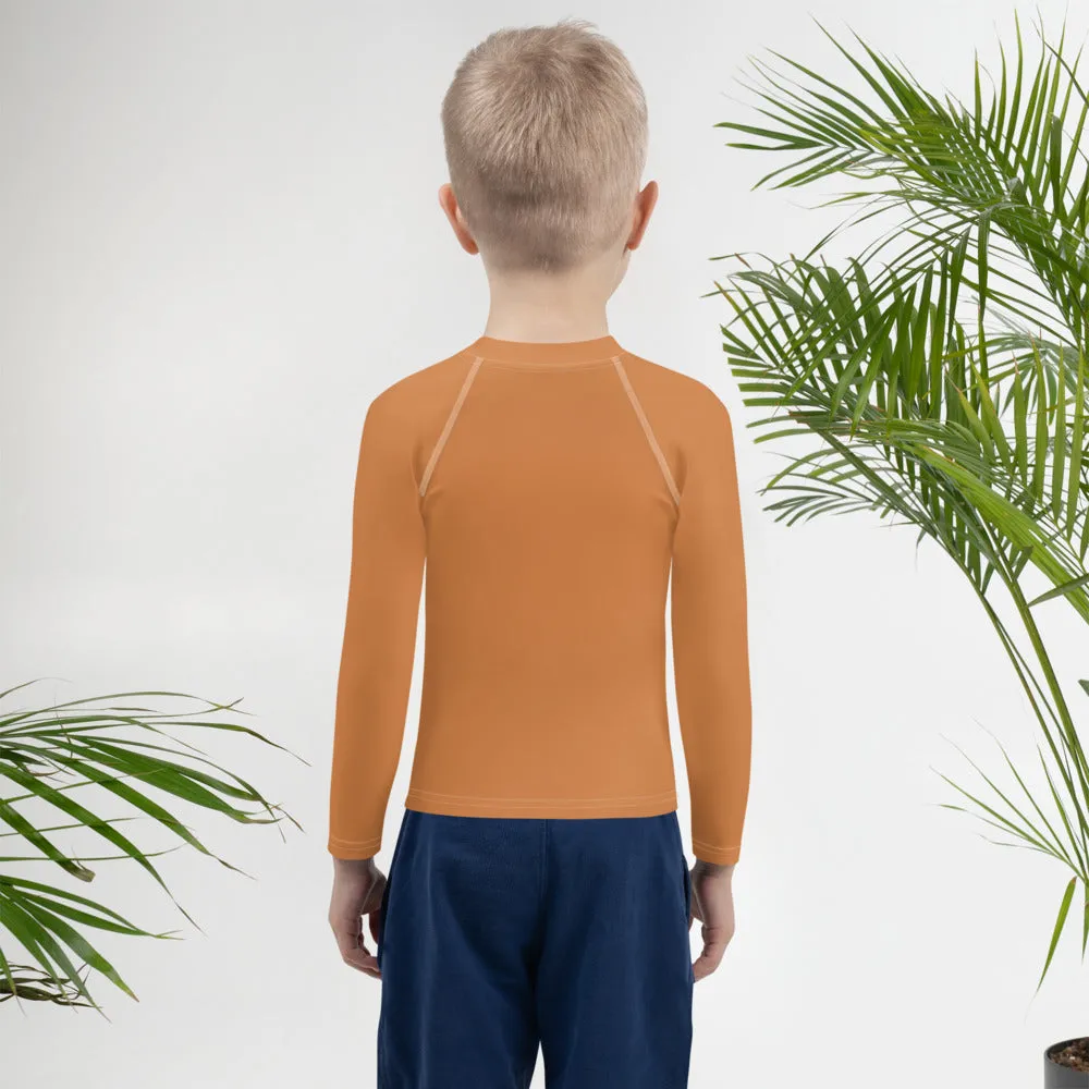 Little Trendsetter: Boys' Solid Color Long Sleeve Rash Guards - Raw Sienna