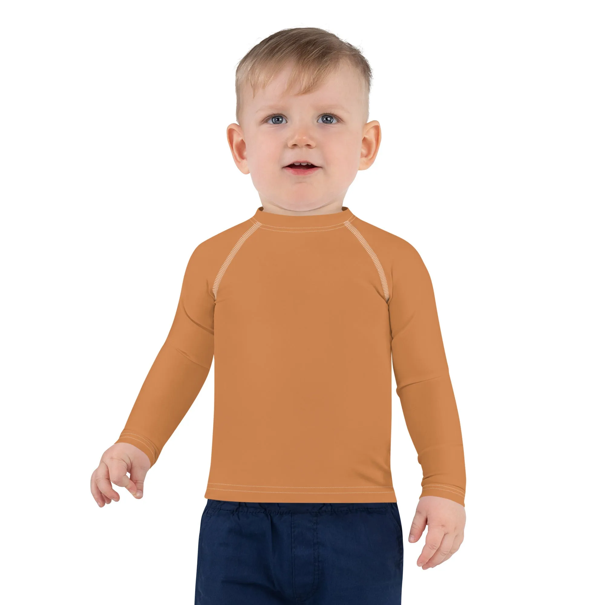 Little Trendsetter: Boys' Solid Color Long Sleeve Rash Guards - Raw Sienna