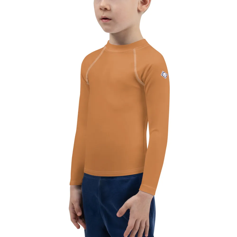 Little Trendsetter: Boys' Solid Color Long Sleeve Rash Guards - Raw Sienna