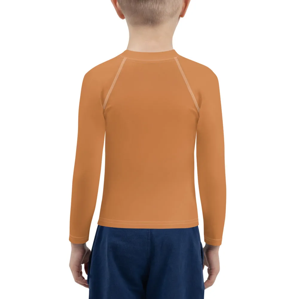 Little Trendsetter: Boys' Solid Color Long Sleeve Rash Guards - Raw Sienna