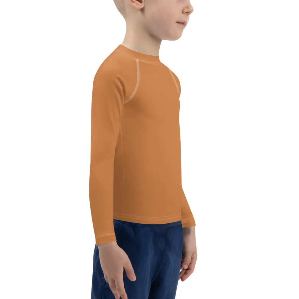 Little Trendsetter: Boys' Solid Color Long Sleeve Rash Guards - Raw Sienna