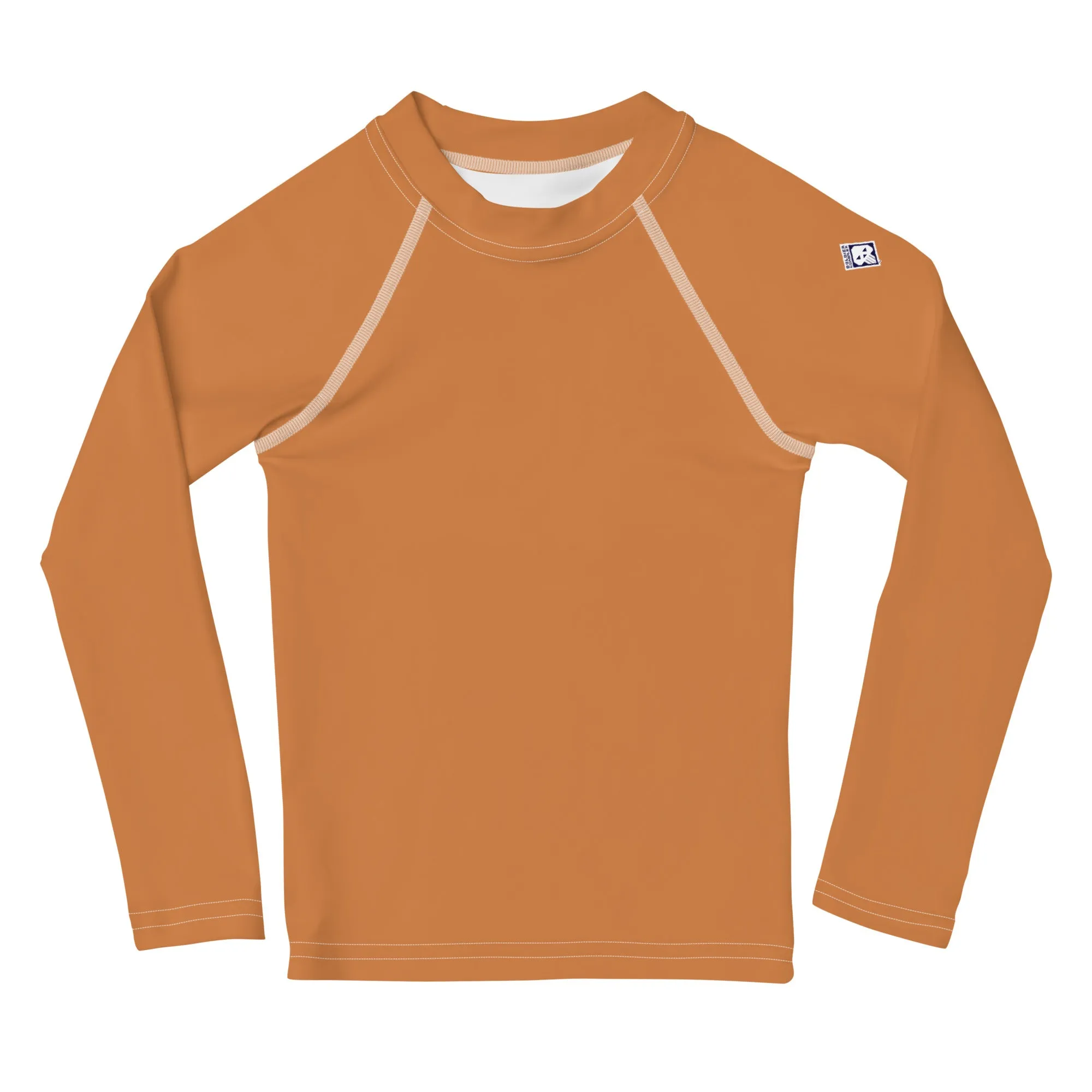 Little Trendsetter: Boys' Solid Color Long Sleeve Rash Guards - Raw Sienna