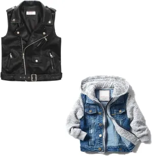 LJYH Boys' Basic Denim Trucker Jackets Children Fall Hoodies Trendy Jeans Coats 9/10yrs 140cm Children Faux Leather Motorcycle Vests Boys Joker Dress Coats Black 9/10yrs