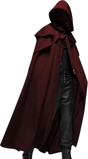 Maiyifu-GJ Men Full Length Hooded Robe Cloak Halloween Costume Casual Retro Gothic Cape Long Cosplay Party Stage Outfit Tops