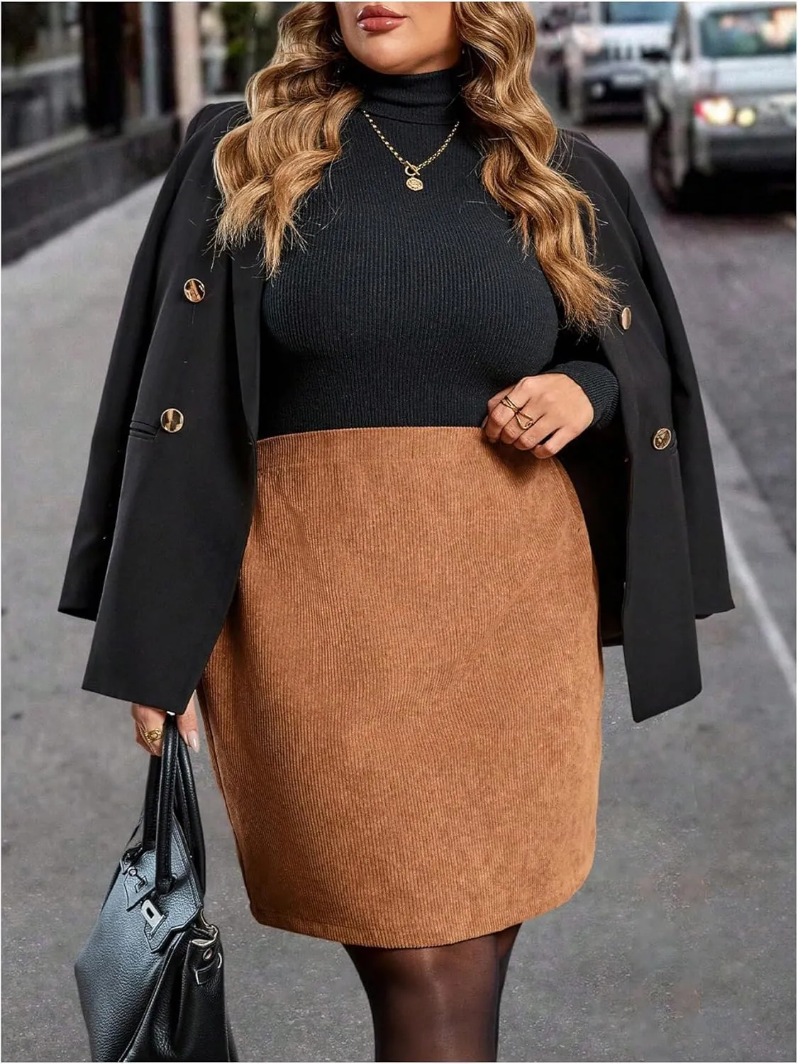 MakeMeChic Women's Plus Size Plaid Skirt Elastic High Waisted Pencil Mini Skirts