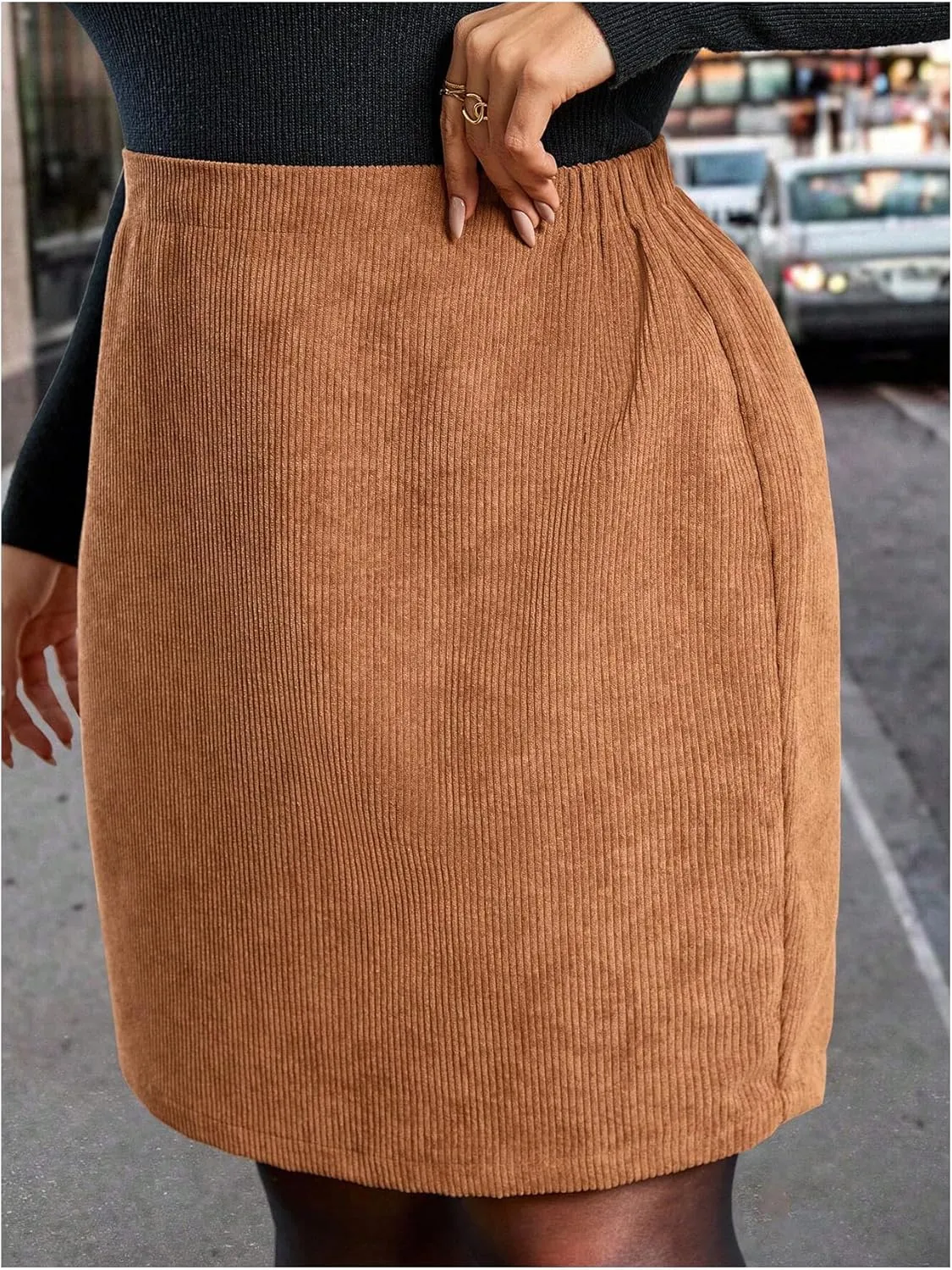 MakeMeChic Women's Plus Size Plaid Skirt Elastic High Waisted Pencil Mini Skirts