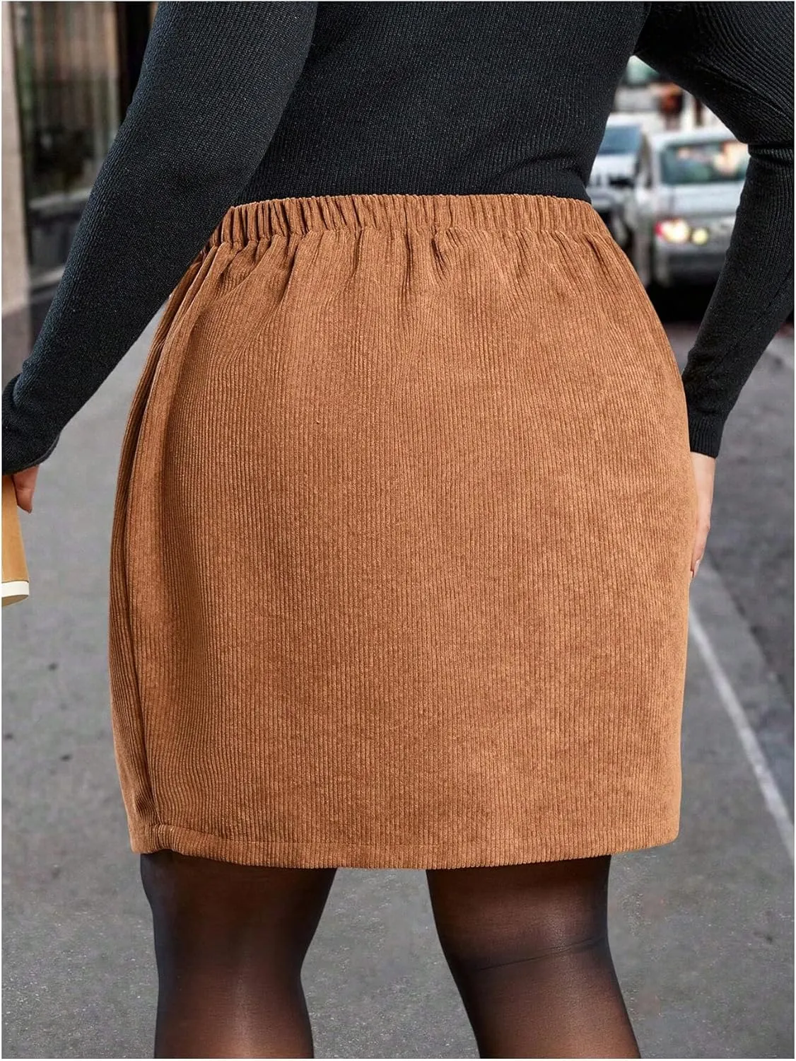MakeMeChic Women's Plus Size Plaid Skirt Elastic High Waisted Pencil Mini Skirts