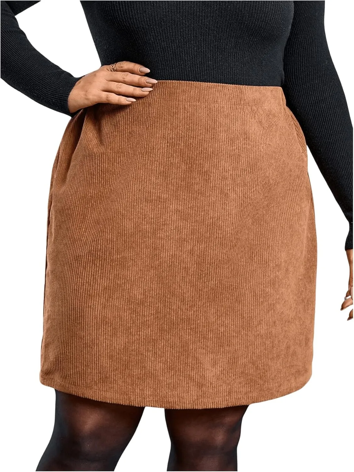 MakeMeChic Women's Plus Size Plaid Skirt Elastic High Waisted Pencil Mini Skirts