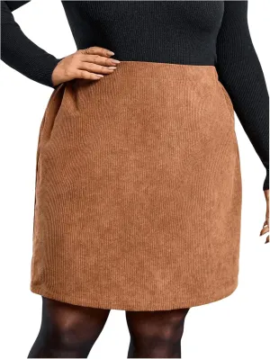 MakeMeChic Women's Plus Size Plaid Skirt Elastic High Waisted Pencil Mini Skirts