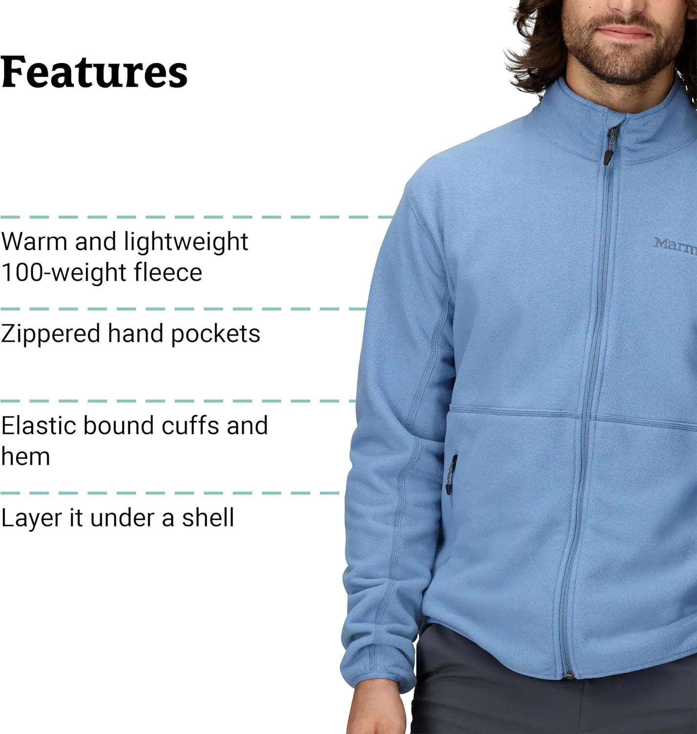 MARMOT Men's Rocklin Full-Zip Jacket - Classic, Warm, Lightweight 100-Weight Fleece Layer