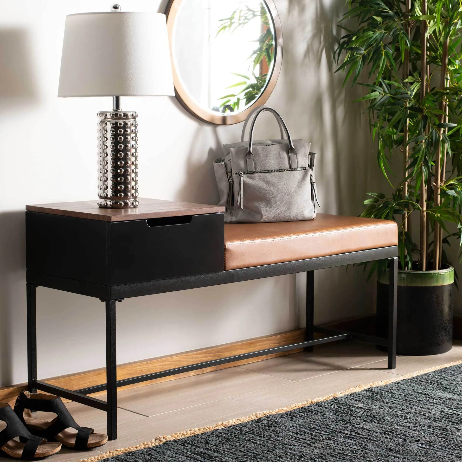Maxton Bench with Storage Light Brown