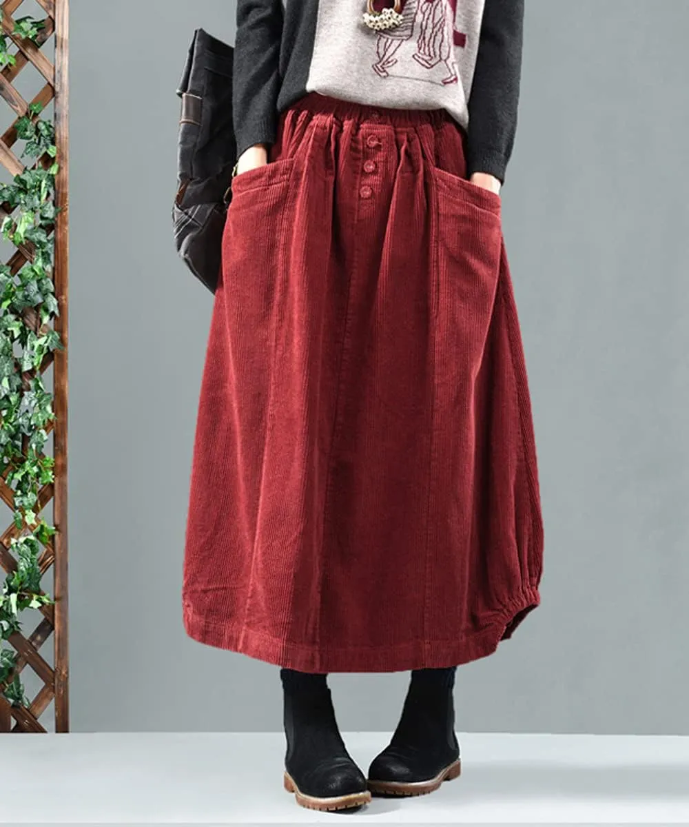 MedeShe Women's Classic High Elastic Waist Autumn Winter Midi Long Skirt