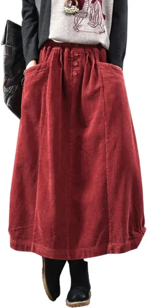MedeShe Women's Classic High Elastic Waist Autumn Winter Midi Long Skirt