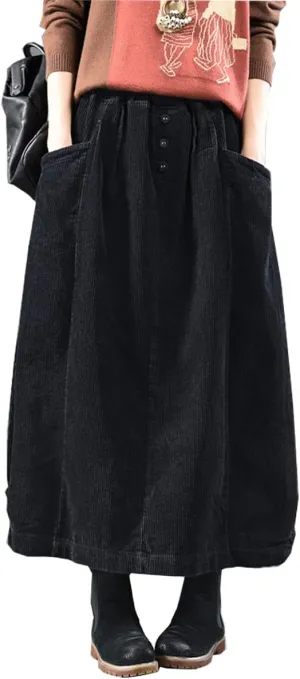 MedeShe Women's Classic High Elastic Waist Autumn Winter Midi Long Skirt