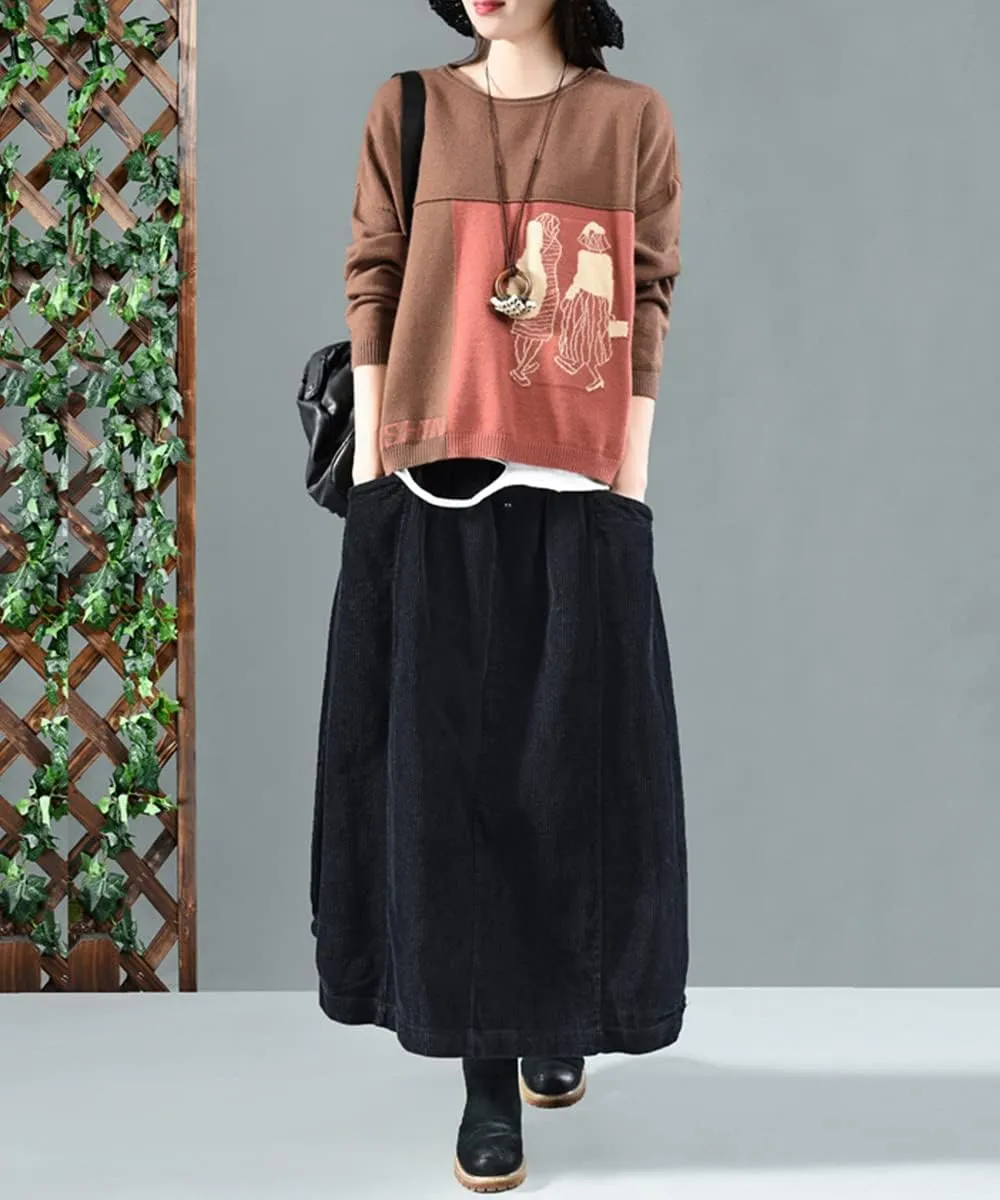 MedeShe Women's Classic High Elastic Waist Autumn Winter Midi Long Skirt