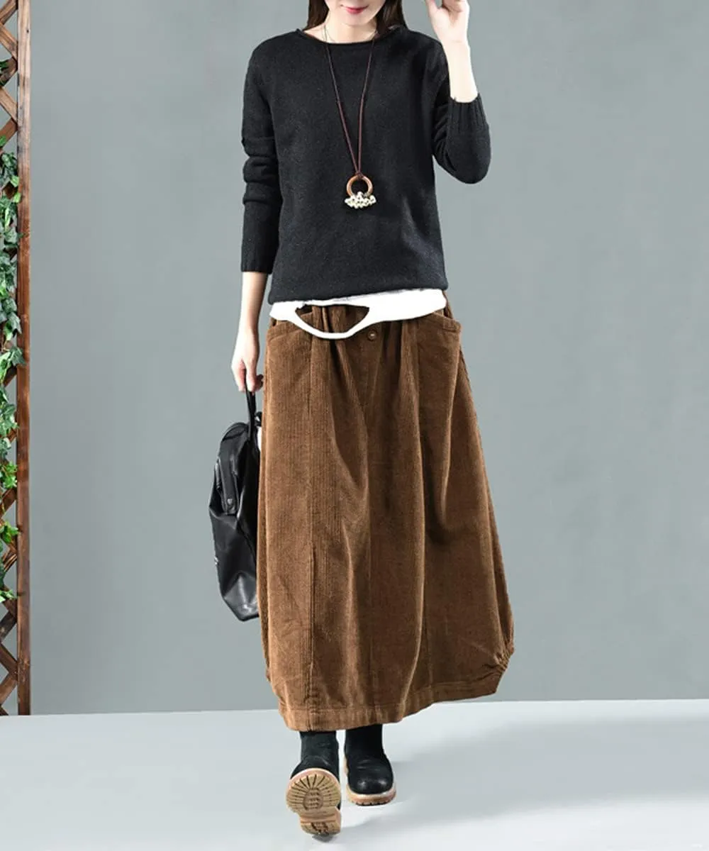MedeShe Women's Classic High Elastic Waist Autumn Winter Midi Long Skirt