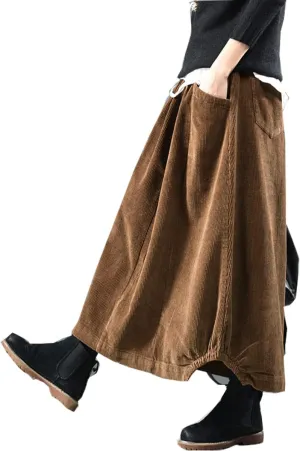 MedeShe Women's Classic High Elastic Waist Autumn Winter Midi Long Skirt