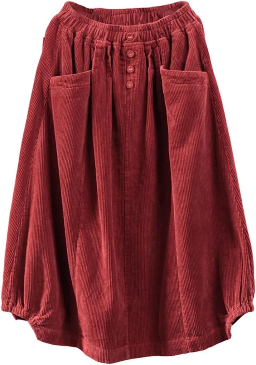 MedeShe Women's Classic High Elastic Waist Autumn Winter Midi Long Skirt