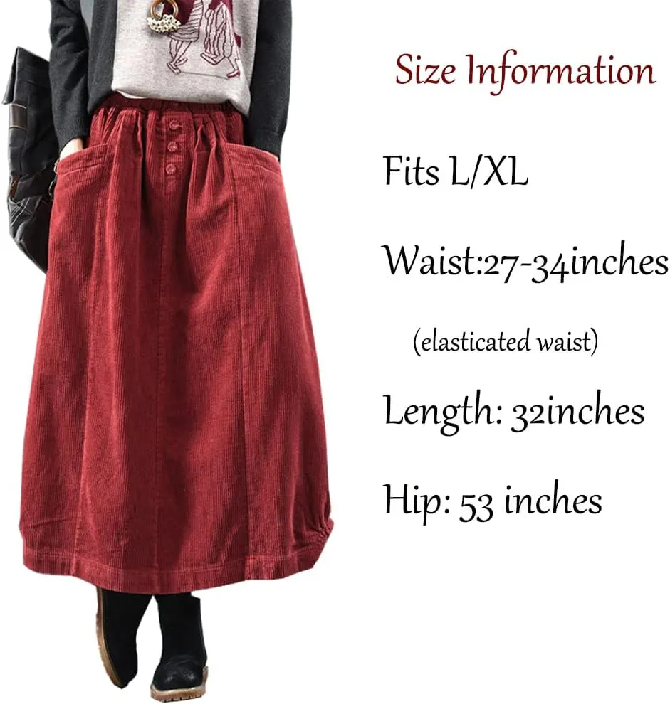 MedeShe Women's Classic High Elastic Waist Autumn Winter Midi Long Skirt