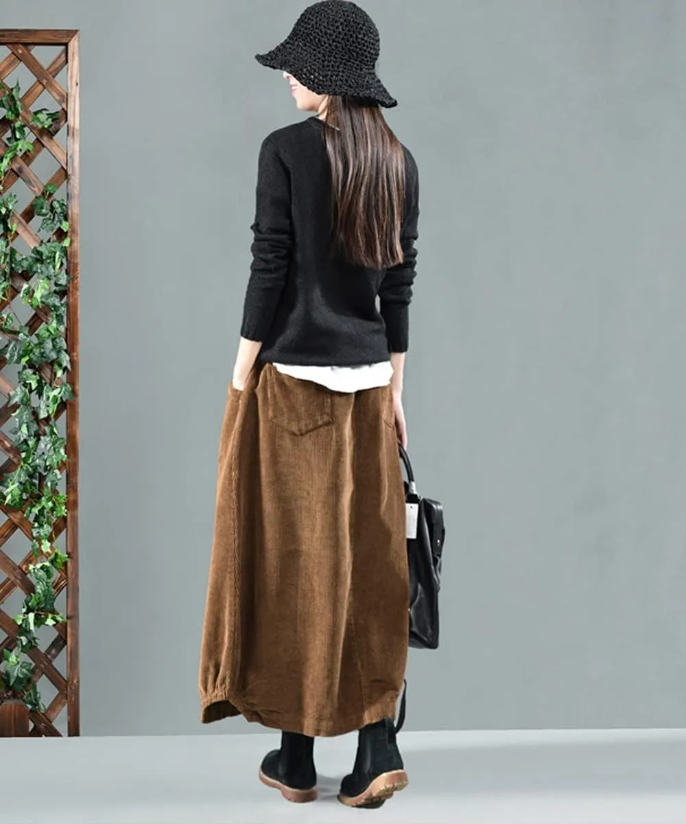 MedeShe Women's Classic High Elastic Waist Autumn Winter Midi Long Skirt