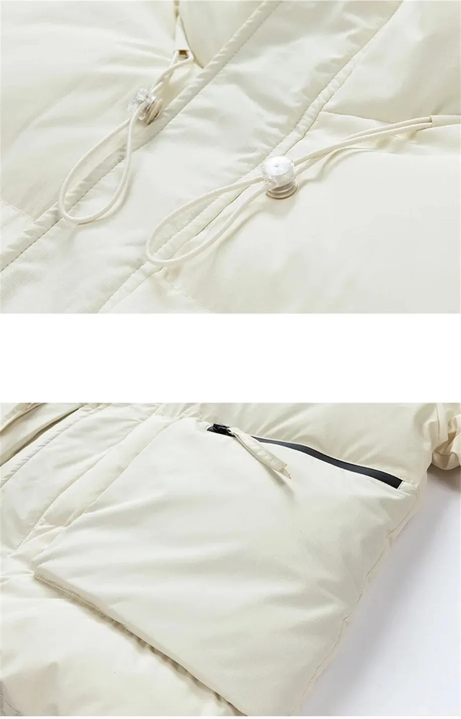Men Drawstring Stand Collar Cotton-Padded Classic Outdoor Thicken Solid Zipper Pockets Parka Coat