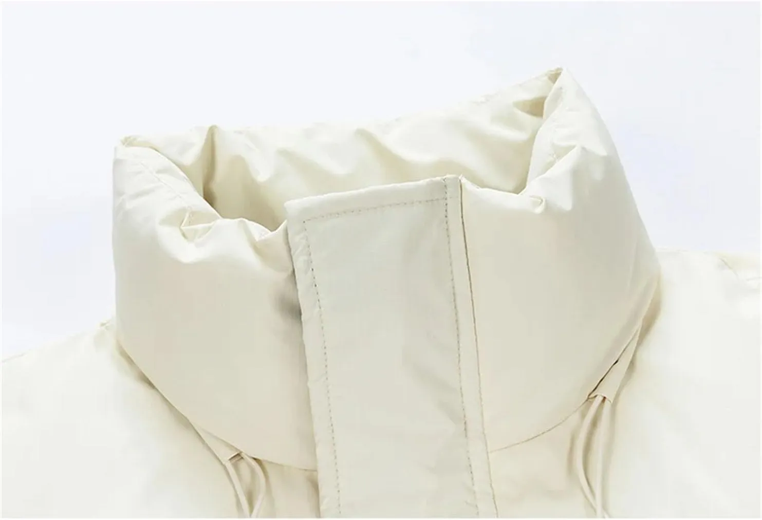 Men Drawstring Stand Collar Cotton-Padded Classic Outdoor Thicken Solid Zipper Pockets Parka Coat