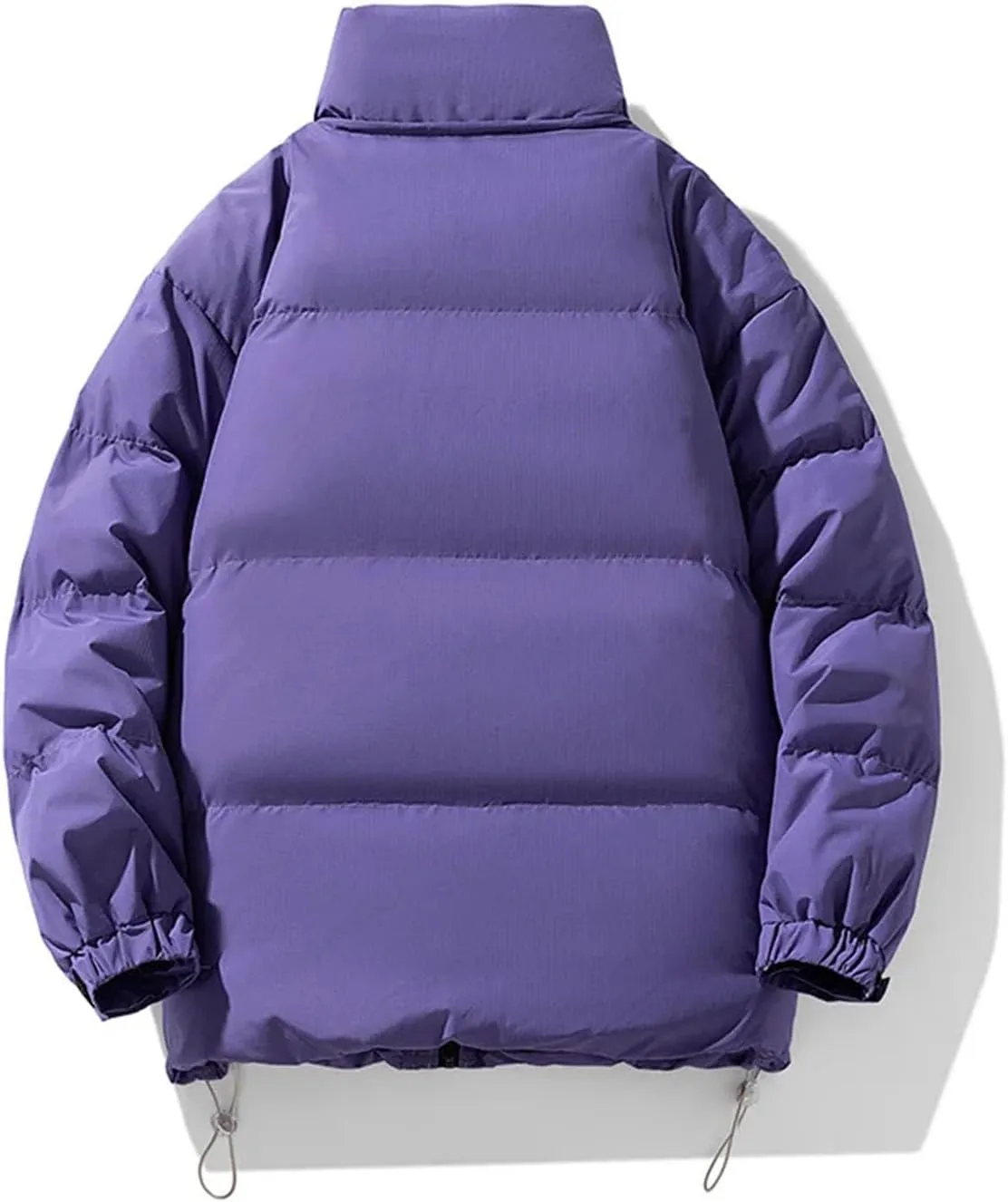 Men Drawstring Stand Collar Cotton-Padded Classic Outdoor Thicken Solid Zipper Pockets Parka Coat