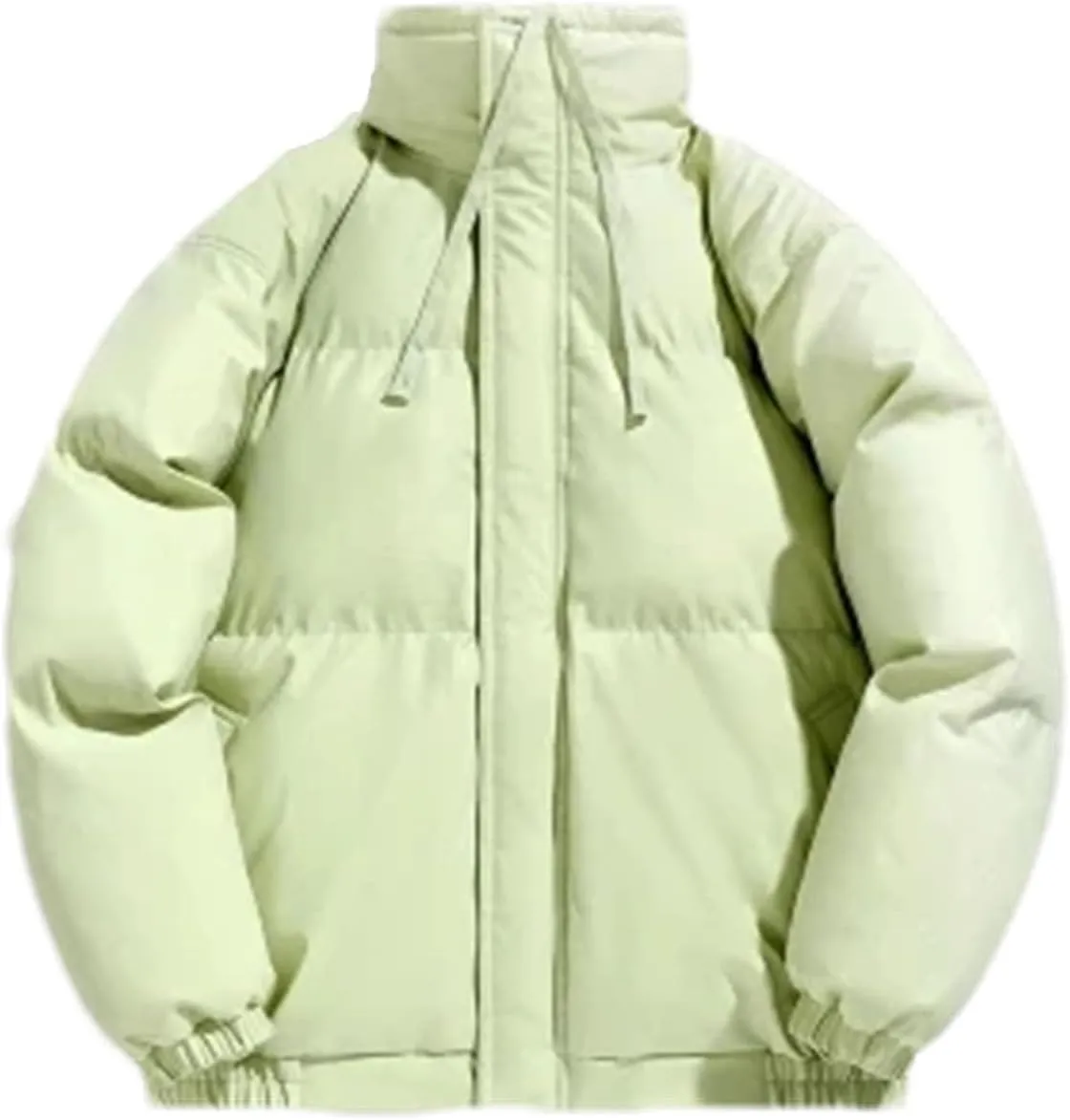 Men Drawstring Stand Collar Cotton-Padded Jacket Classic Zipper Thicken Oversized Parka Coat