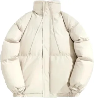 Men Drawstring Stand Collar Cotton-Padded Jacket Classic Zipper Thicken Oversized Parka Coat