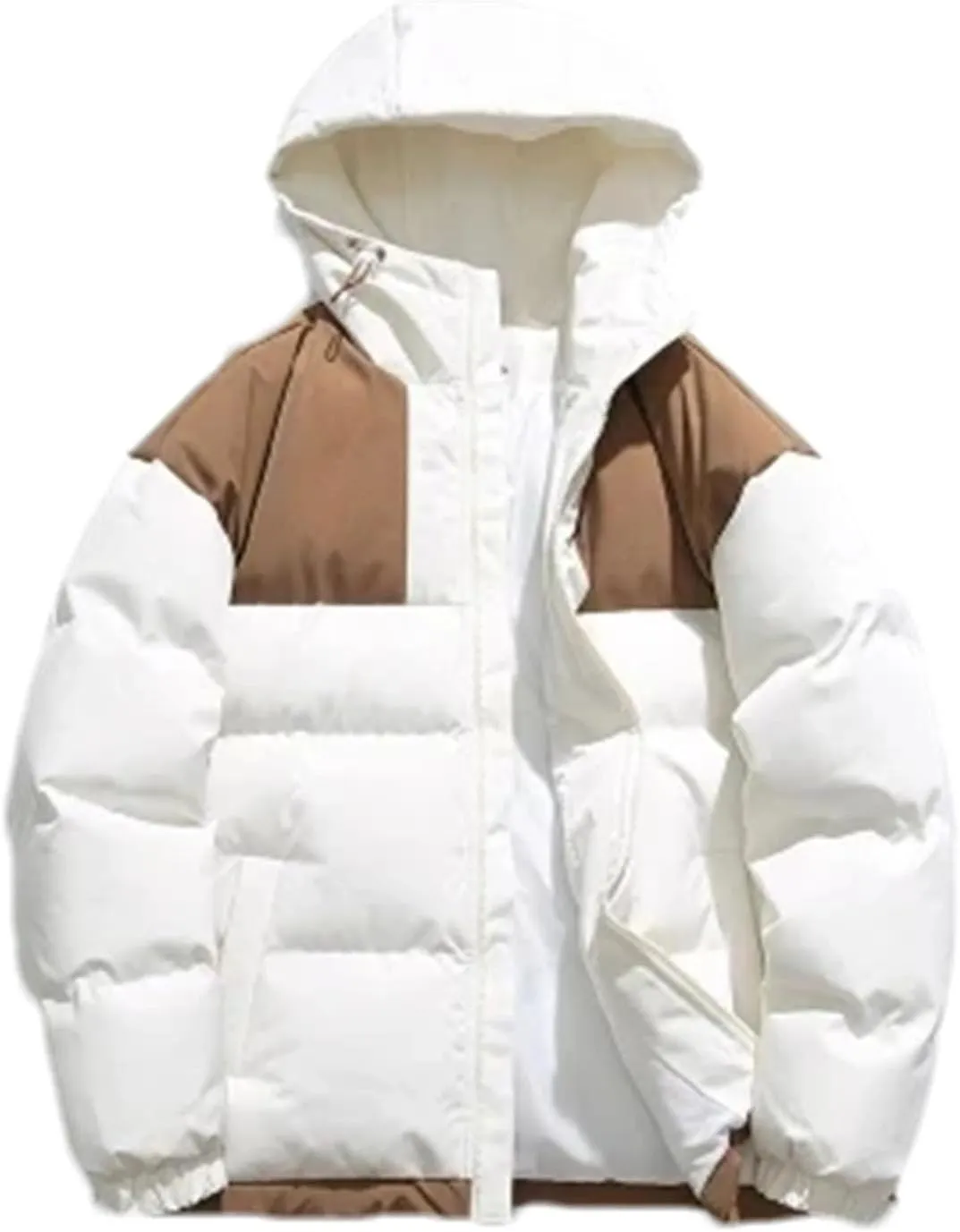 Men Hooded Patchwork Outdoor Zipper Cotton-Padded Classic Thicken Oversized Parka Coat